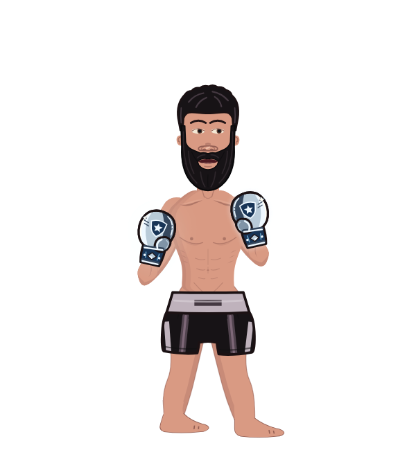 Khamzat Chimaev, red corner portrait. Landed 30 of 45 punches. Hands: Silver gloves.