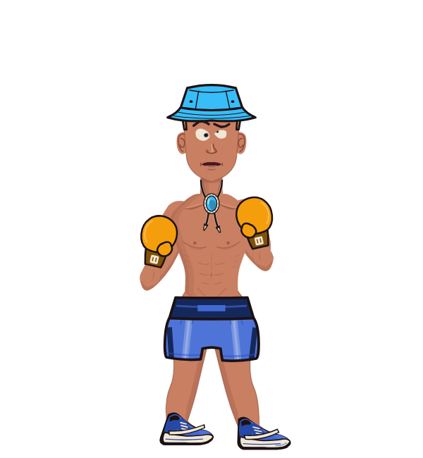 Punchy, red corner portrait. Landed 74 of 118 punches. Hat: Bucket hat; Hands: Classic.