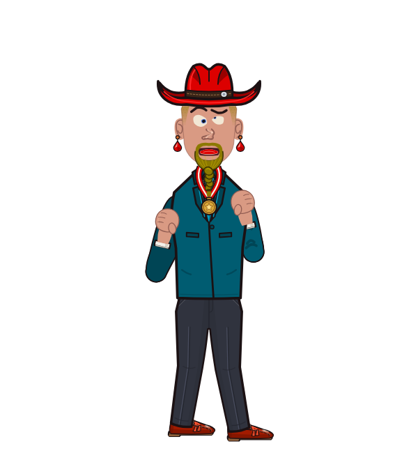 Ragnarok, red corner portrait. Landed 25 of 29 punches. Hat: Cowboy; Shirt: Formal.