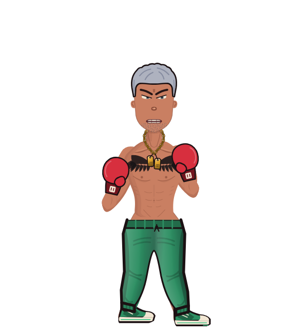 ESEM, red corner portrait. Landed 35 of 67 punches. Hands: Classic.