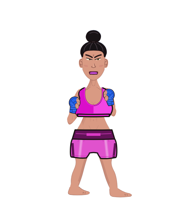 Kim Kardashian, red corner portrait. Landed 33 of 37 punches. Shirt: Sports bra; Hands: Wrapped.