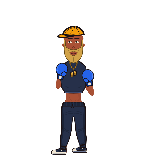 faraz, blue corner portrait. Landed 0 of 0 punches. Hat: Cap; Shirt: Crop top; Hands: Classic.