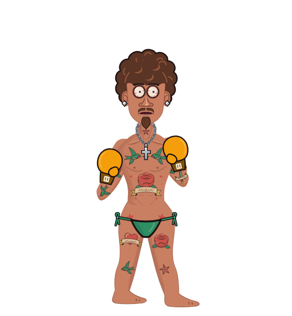 BonkersMeatball, red corner portrait. Landed 70 of 96 punches. Hands: Classic.