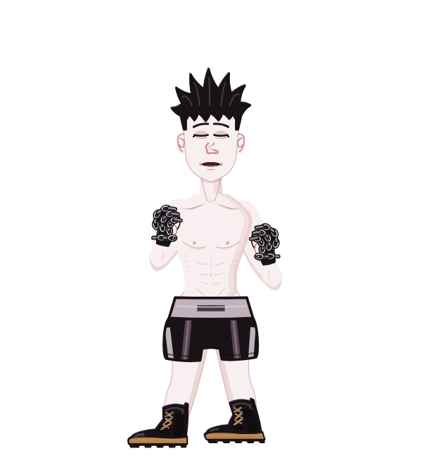 Haws, blue corner portrait. Landed 62 of 92 punches. Hands: Chain wraps.