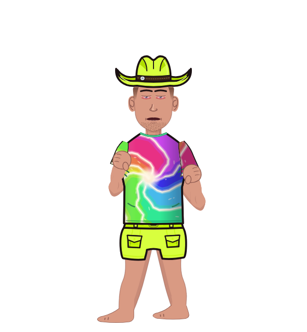 Balloon Goon, blue corner portrait. Landed 32 of 44 punches. Hat: Cowboy hat; Shirt: Tie-dye T-shirt.
