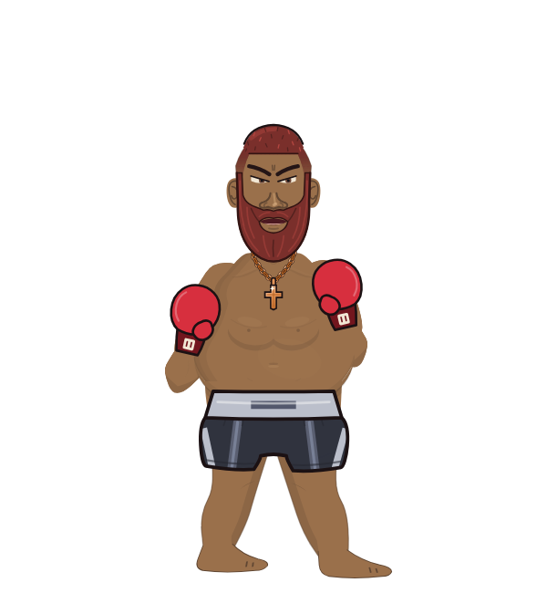 Sausage Slugger, red corner portrait. Landed 46 of 74 punches. Hands: Classic.