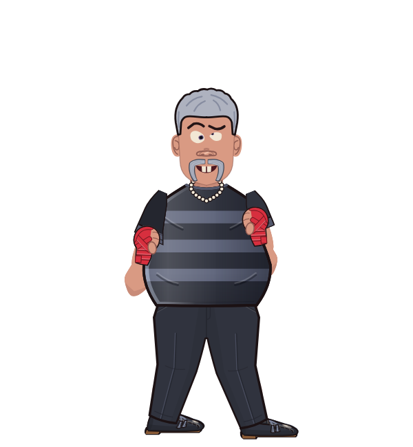 FluffyTrombone, red corner portrait. Landed 57 of 89 punches. Shirt: Striped shirt; Hands: Wrapped.