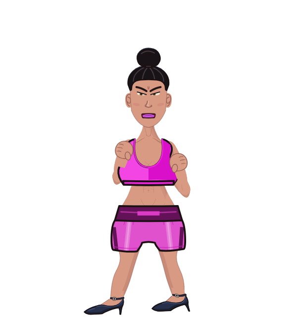 Kim Kardashian, blue corner portrait. Landed 16 of 16 punches. Shirt: Sports bra.