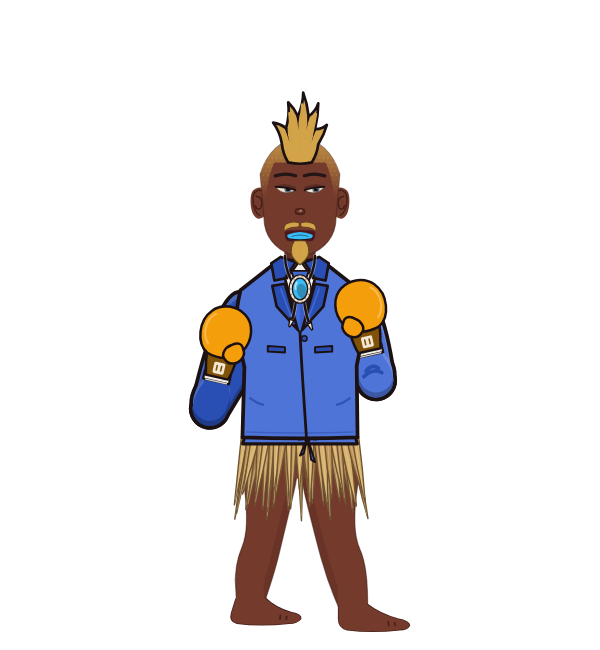PunchyCaptain, red corner portrait. Landed 60 of 85 punches. Shirt: Suit jacket; Hands: Classic.