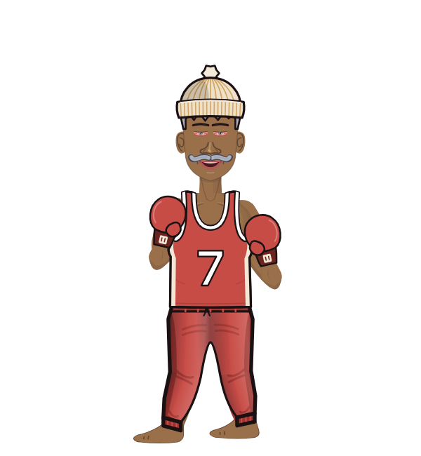 Chosen One, blue corner portrait. Landed 21 of 36 punches. Hat: Beanie; Shirt: Jersey; Hands: Classic.