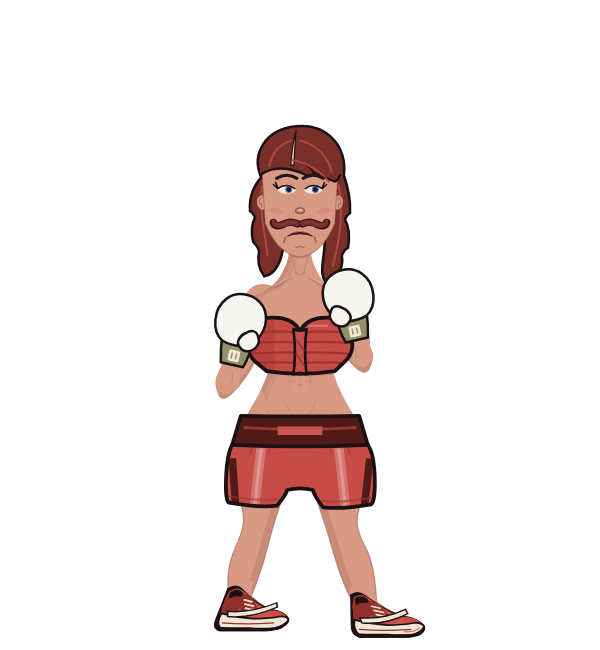 pakimonloca, red corner portrait. Landed 48 of 108 punches. Shirt: Tube top; Hands: Classic.