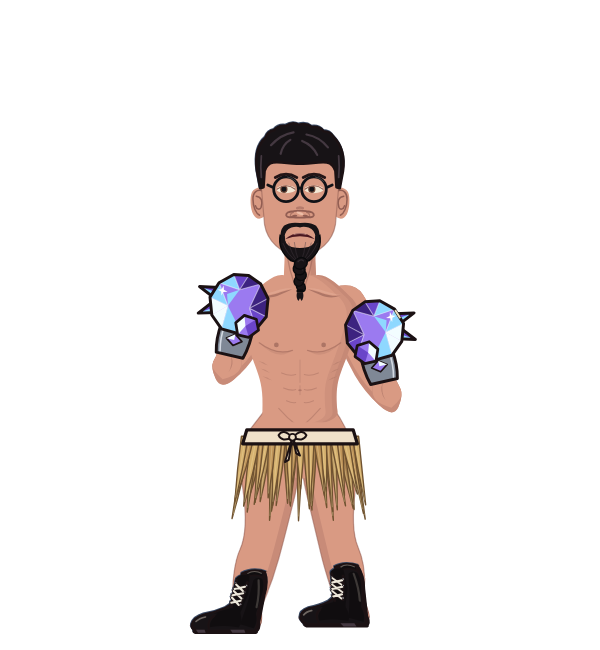 paletooth, blue corner portrait. Landed 44 of 72 punches. Hands: Crystal gauntlets.