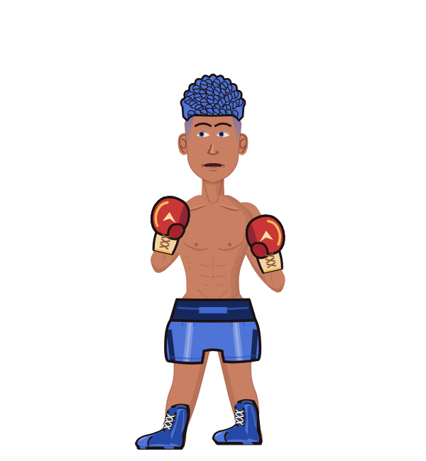 Emperor RoSe, blue corner portrait. Landed 10 of 18 punches. Hands: Kangaroo gloves.