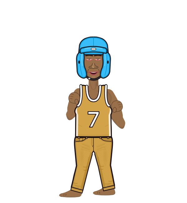 AwkwardPirate, blue corner portrait. Landed 63 of 91 punches. Hat: Headgear; Shirt: Jersey.