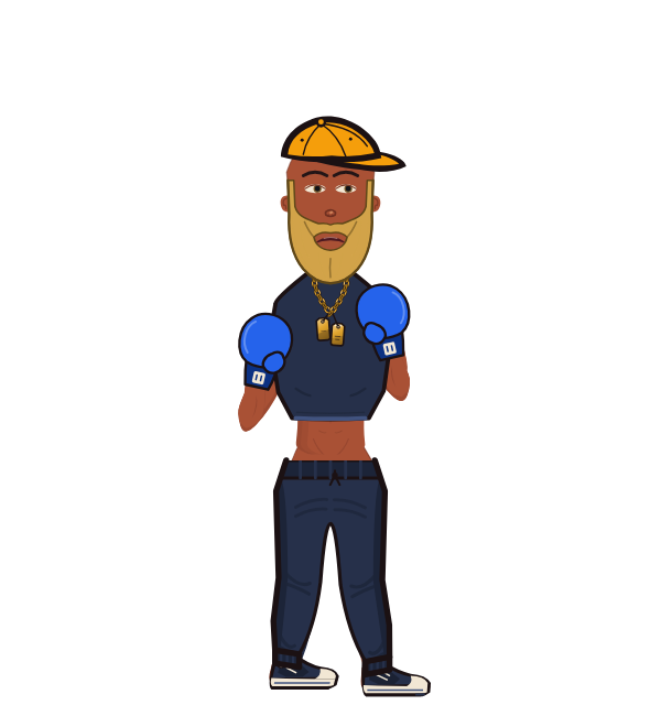 faraz, red corner portrait. Landed 27 of 60 punches. Hat: Cap; Shirt: Crop top; Hands: Classic.