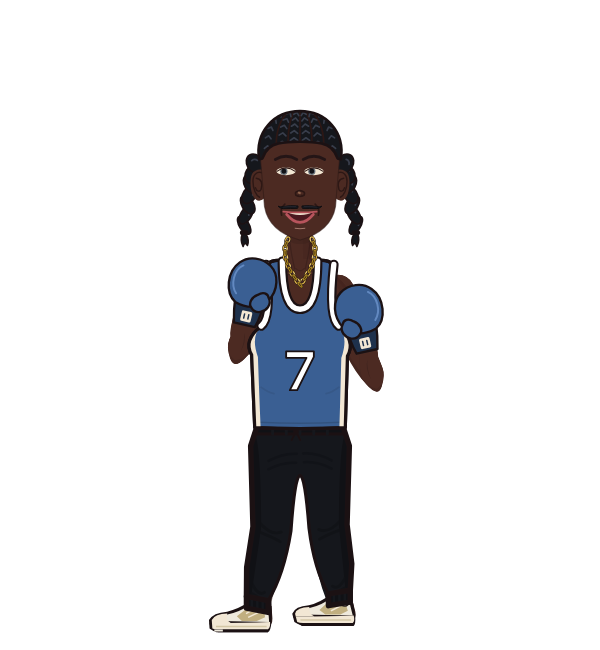 Snooze Dogg, blue corner portrait. Landed 24 of 33 punches. Shirt: Jersey; Hands: Classic.