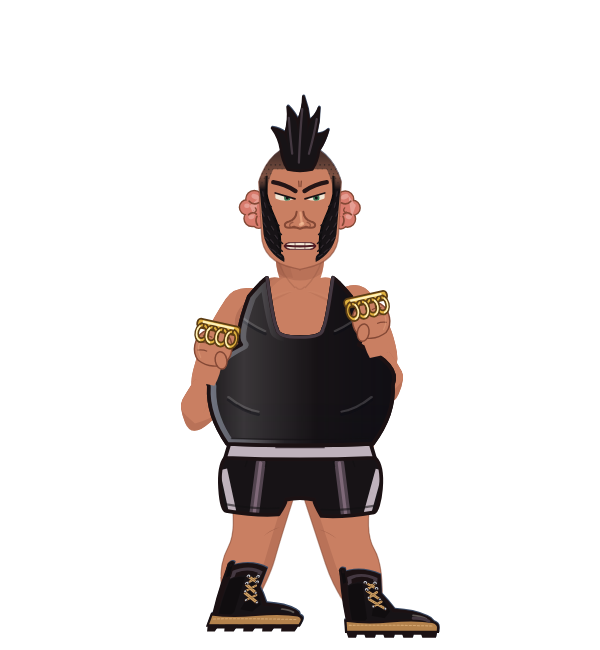 The Butcher, red corner portrait. Landed 32 of 53 punches. Shirt: Tank; Hands: Brass.