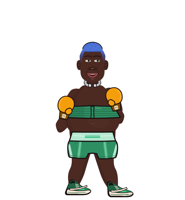 gay man, red corner portrait. Landed 20 of 28 punches. Shirt: Tube top; Hands: Classic.