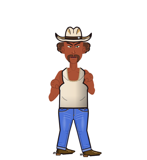 Atomic Monkey, red corner portrait. Landed 55 of 68 punches. Hat: Cowboy hat; Shirt: Tank.