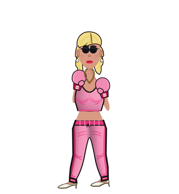 Paris Hitton, blue corner portrait. Landed 45 of 56 punches. Shirt: Crop top; Hands: Classic.
