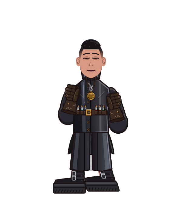 Punisher, blue corner portrait. Landed 8 of 11 punches. Shirt: Plague doctor coat; Hands: Plague doctor gloves.