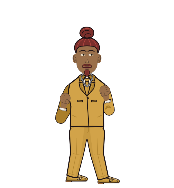 Duck Dumpling, red corner portrait. Landed 27 of 32 punches. Shirt: Suit jacket.