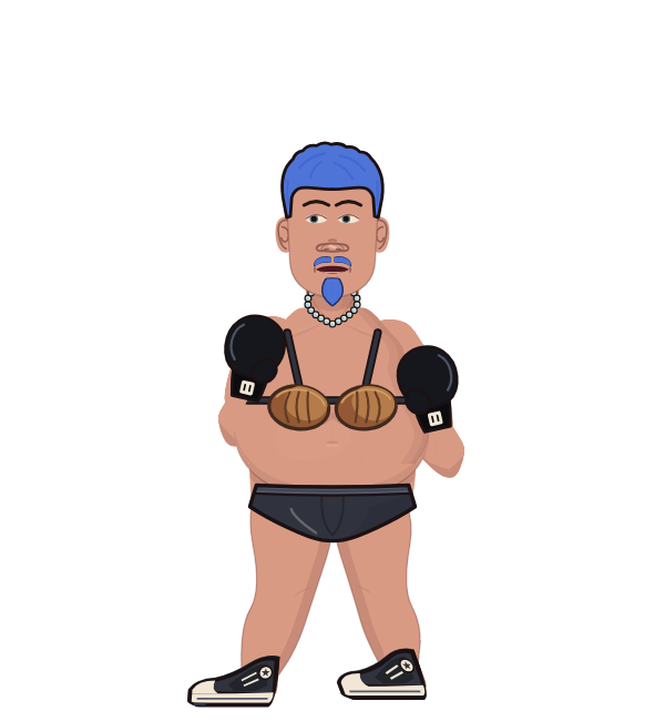 Verbgravy, blue corner portrait. Landed 52 of 85 punches. Shirt: Coconut bra; Hands: Classic.