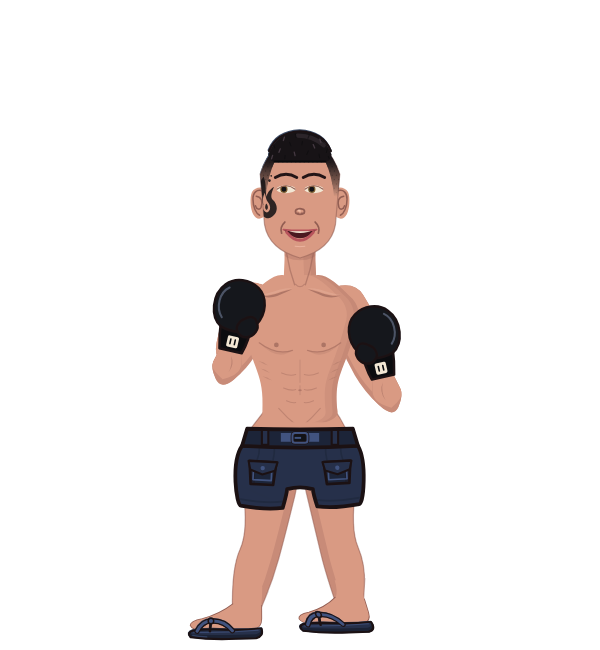 CrankyNoodle, blue corner portrait. Landed 28 of 48 punches. Hands: Classic.