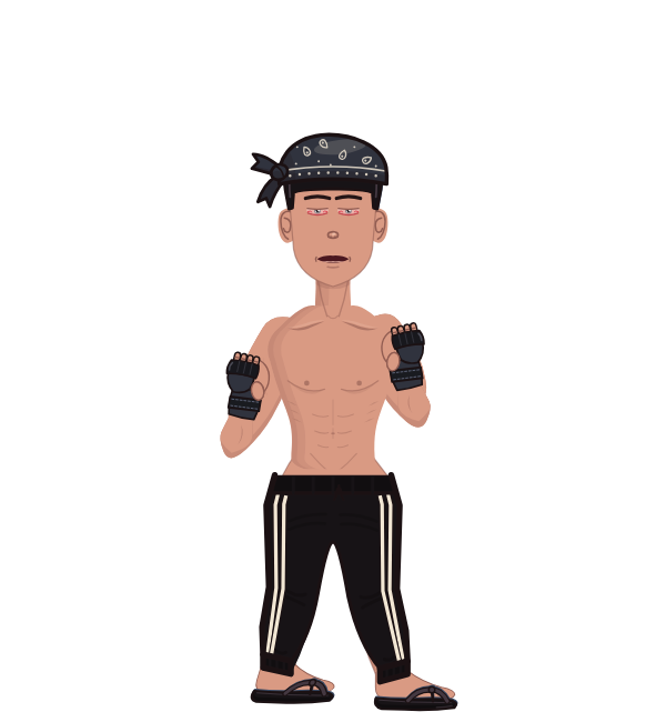 DaGrind, red corner portrait. Landed 43 of 77 punches. Hat: Bandana; Hands: MMA gloves.
