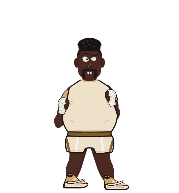 BouncyDumpling, red corner portrait. Landed 35 of 59 punches. Shirt: T-shirt; Hands: Wrapped.