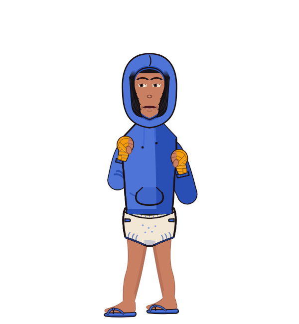 JollyWizard, blue corner portrait. Landed 30 of 46 punches. Shirt: Hoodie; Hands: Wrapped.