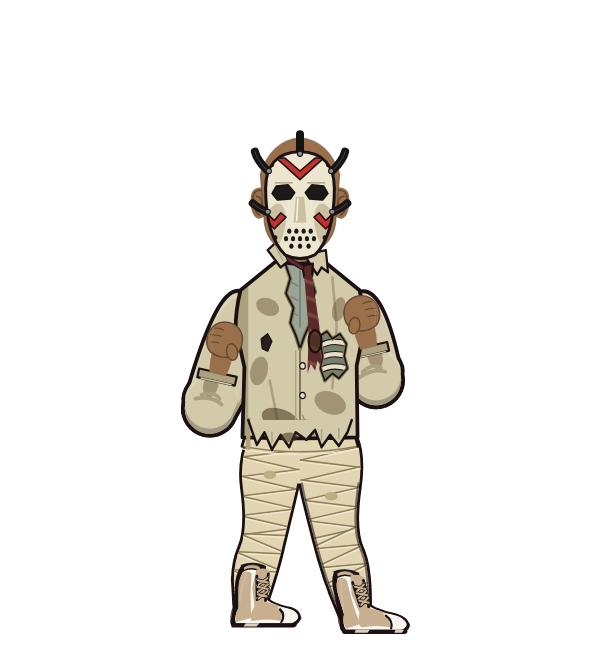 k, red corner portrait. Landed 5 of 9 punches. Hat: Hockey mask; Shirt: Zombie shirt.