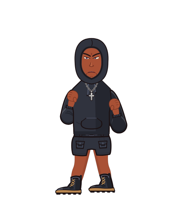 kaibob, blue corner portrait. Landed 17 of 27 punches. Hat: Visor; Shirt: Hoodie.