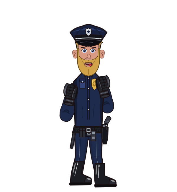 Piggy McPig, red corner portrait. Landed 23 of 33 punches. Hat: Police cap; Shirt: Police shirt; Hands: Police gloves.
