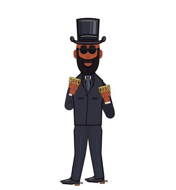 Milkman, blue corner portrait. Landed 0 of 0 punches. Hat: Top hat; Shirt: Formal; Hands: Brass.