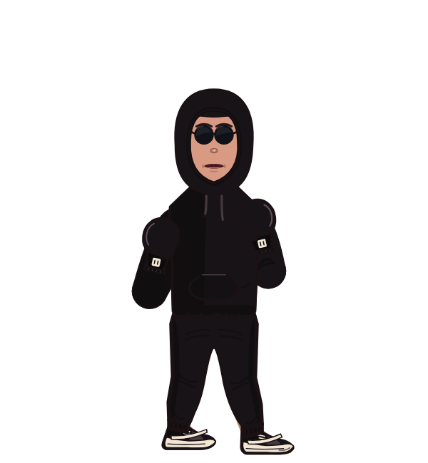 THECAT, red corner portrait. Landed 14 of 16 punches. Shirt: Hoodie; Hands: Classic.