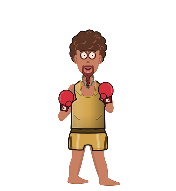 George Jetson, red corner portrait. Landed 76 of 84 punches. Shirt: Tank; Hands: Classic.