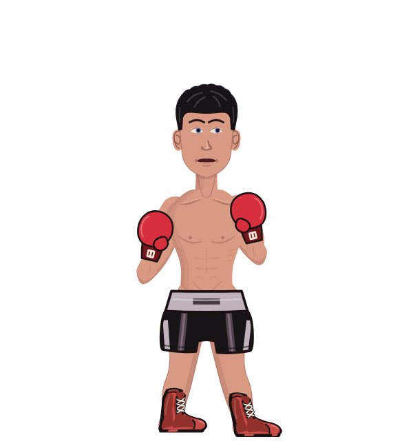 RascalMeatball, red corner portrait. Landed 75 of 105 punches. Hands: Classic.