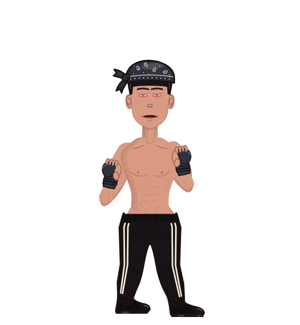 DaGrind, red corner portrait. Landed 48 of 71 punches. Hat: Bandana; Hands: MMA gloves.