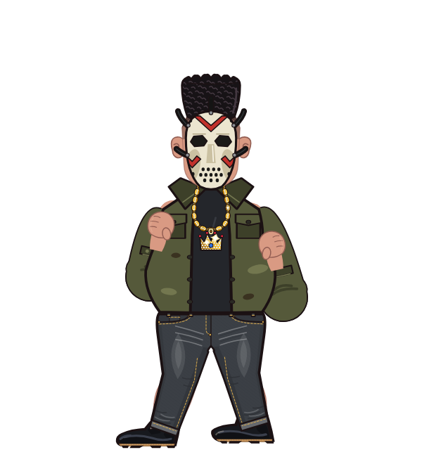 The Butcher, blue corner portrait. Landed 8 of 25 punches. Hat: Hockey mask; Shirt: Slasher jacket.