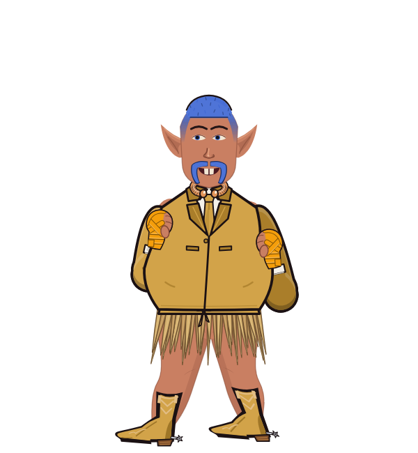 Bear, blue corner portrait. Landed 43 of 64 punches. Shirt: Suit jacket; Hands: Wrapped.