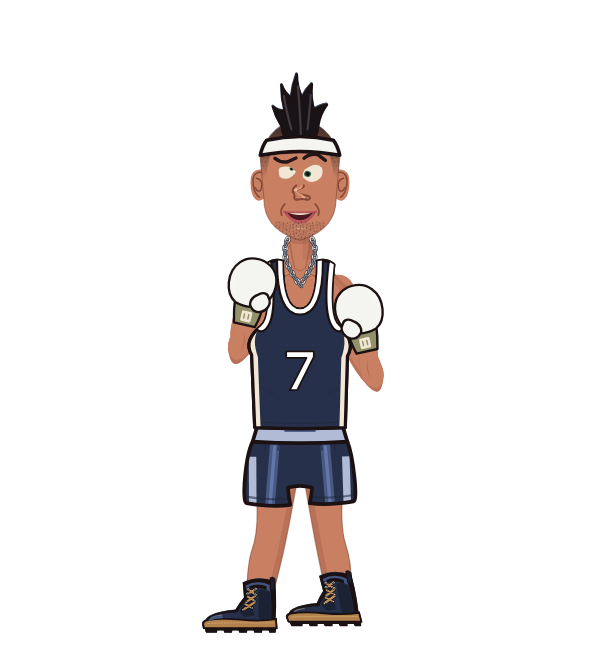 Jorey prue, blue corner portrait. Landed 13 of 32 punches. Hat: Headband; Shirt: Jersey; Hands: Classic.