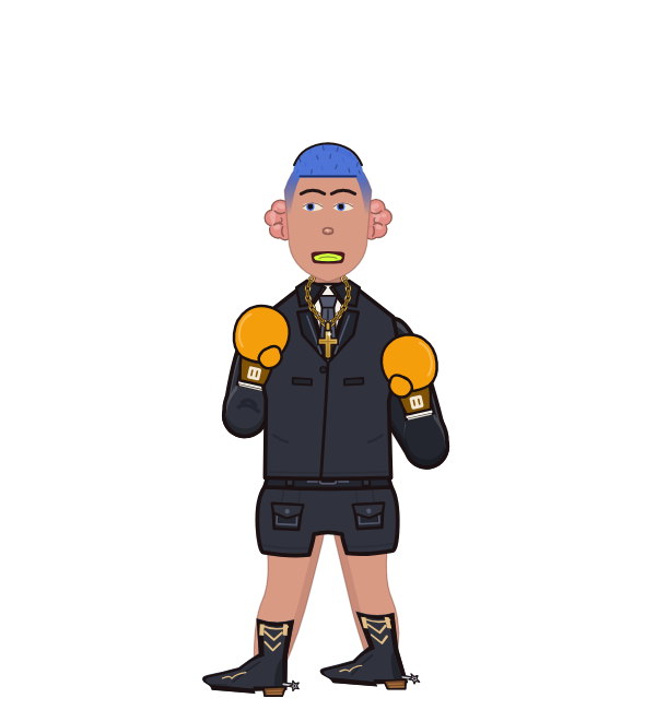 Liya, blue corner portrait. Landed 20 of 33 punches. Shirt: Suit jacket; Hands: Classic.
