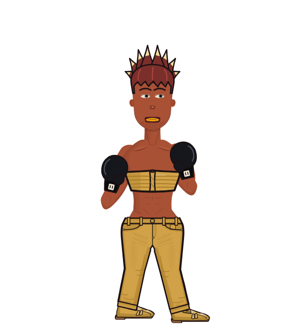 ScrappyLobster, red corner portrait. Landed 86 of 124 punches. Shirt: Tube top; Hands: Classic.