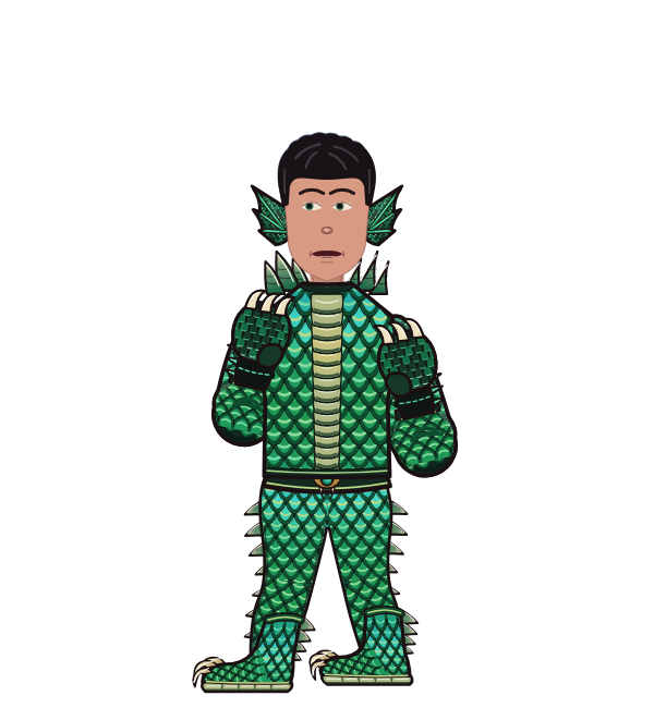 whitefang, blue corner portrait. Landed 47 of 68 punches. Shirt: Dragon-scale shirt; Hands: Dragon-scale claws.