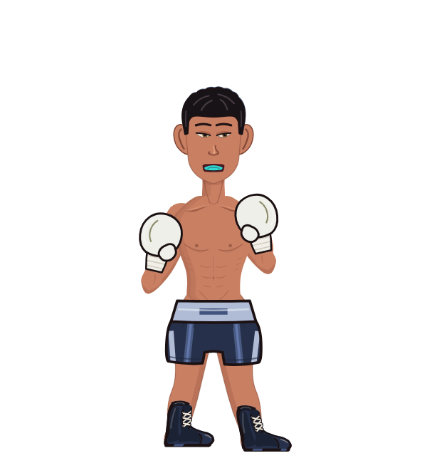 FuzzyCobra, red corner portrait. Landed 5 of 14 punches. Hands: Sparring gloves.