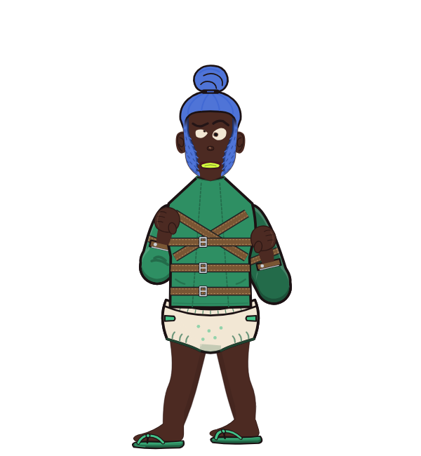 NimbleMeatball, blue corner portrait. Landed 38 of 61 punches. Shirt: Straitjacket.