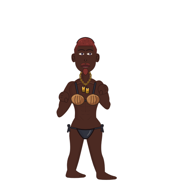 EmperorMax, red corner portrait. Landed 69 of 103 punches. Shirt: Coconut bra.