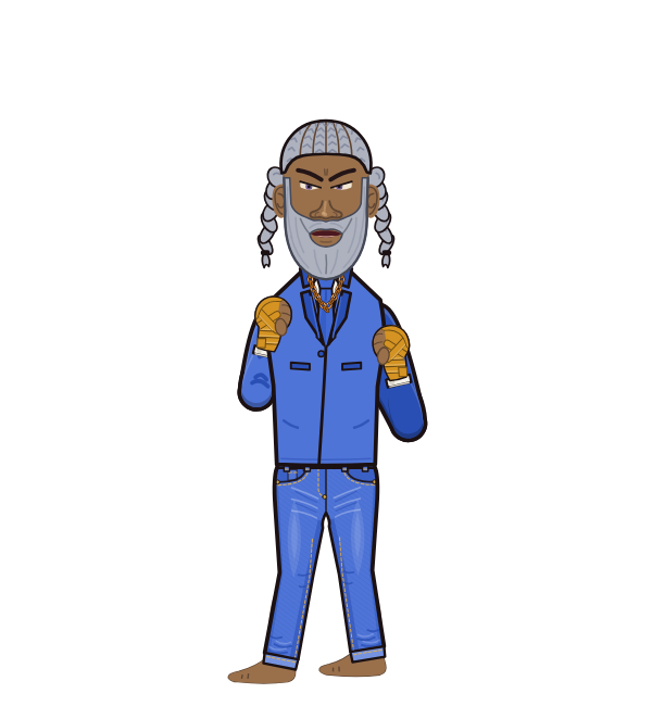 NimbleKettle, blue corner portrait. Landed 32 of 57 punches. Shirt: Suit jacket; Hands: Wrapped.