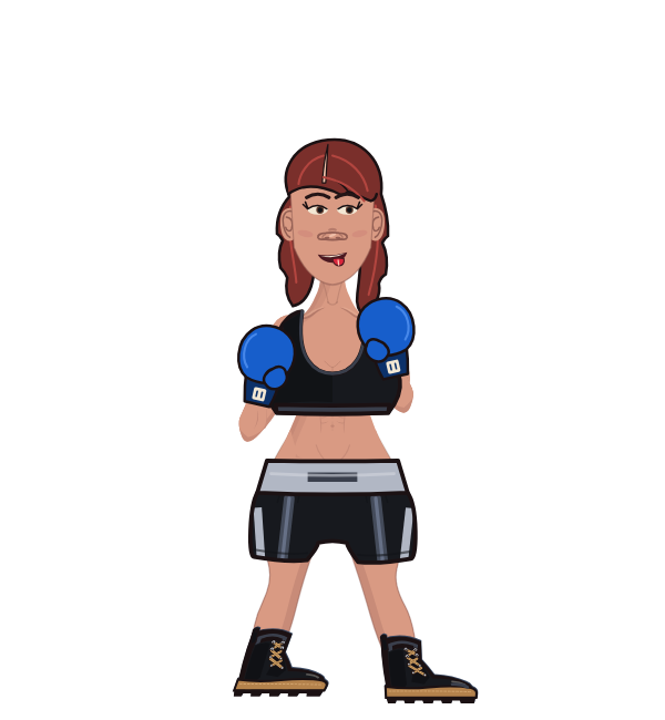 GoofyWrestler, red corner portrait. Landed 68 of 96 punches. Shirt: Sports bra; Hands: Classic.